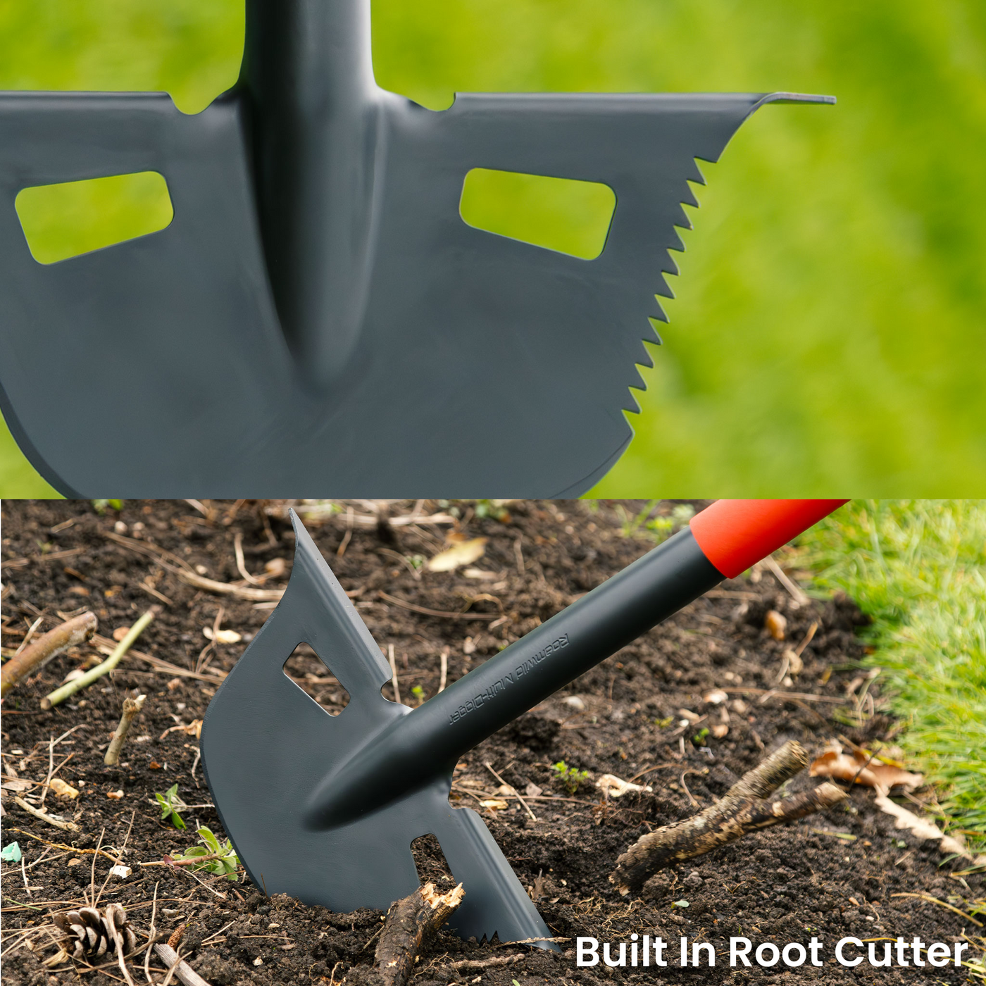 Patented clearing tips on the Multi-Digger Edger removing soil and debris for clean edges