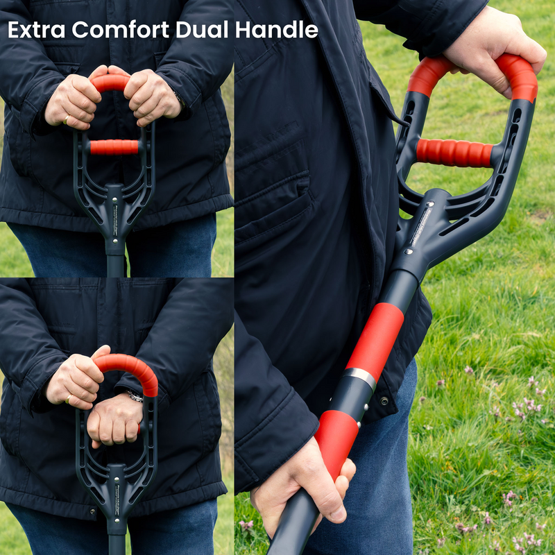 Ergonomic double-grip handle design on the Roamwild Multi-Digger Edger for comfortable use