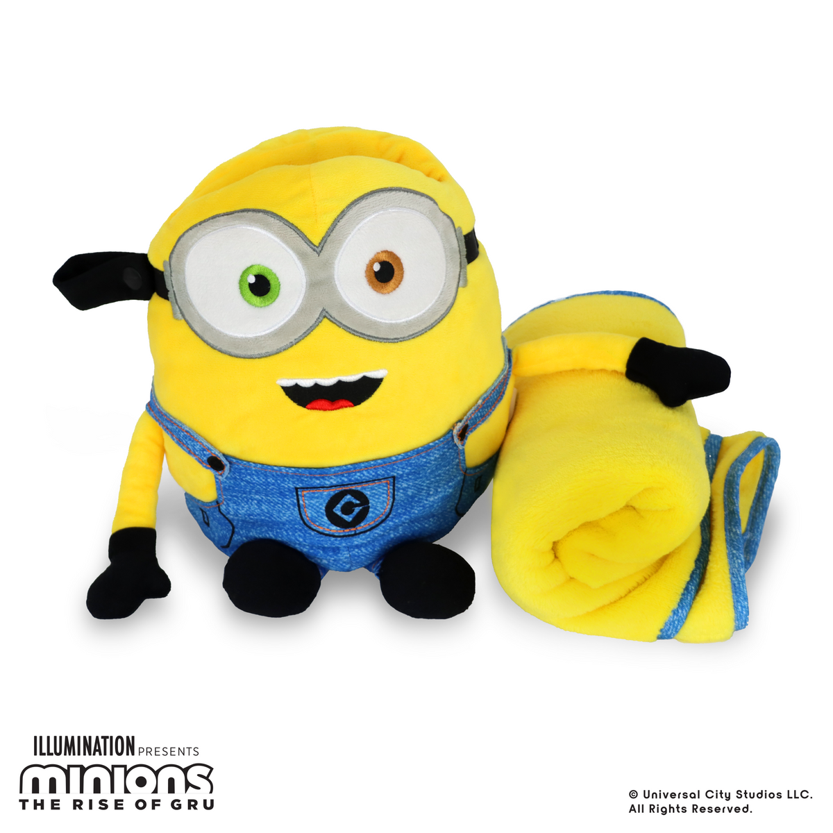 Roamwild Universal Despicable Me Bob Minions Kids Travel Pillow and Travel Blanket Set – Soft Plush Armrest Buddy Transforms Any Armrest Into a
