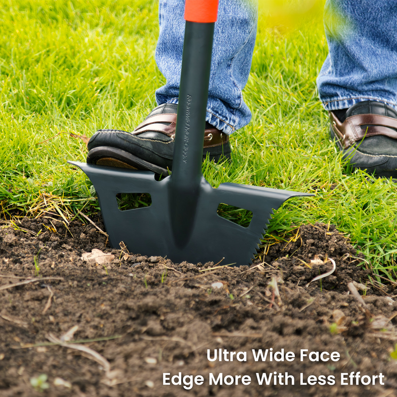 Ultra wide face blade on the Multi-Digger Edger covering more ground with each stroke