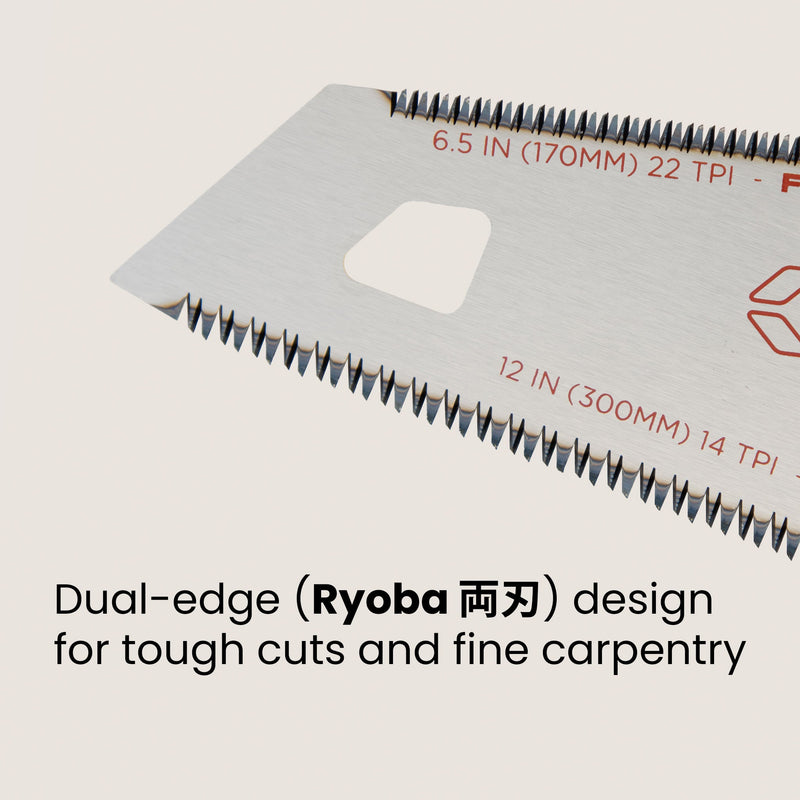 Pull saw dual-edge Ryoba blade with 14 and 22 TPI edges